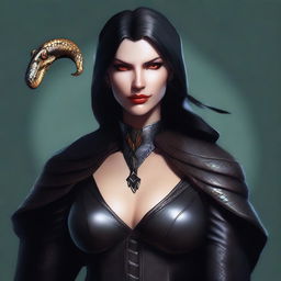 A high-resolution digital art image showcasing a half-snake female warlock