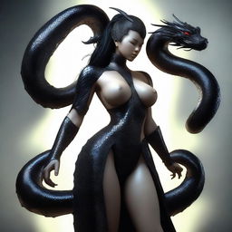 A top-tier digital art image presents a full body shot of a female Naga