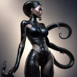 A top-tier digital art image presents a full body shot of a female Naga