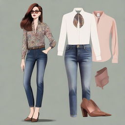 This is a high-quality digital art image featuring a modern, casual, old money outfit for women