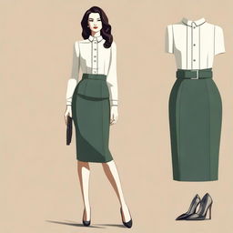 A high-quality digital art image displaying a semi-formal, old money outfit for women