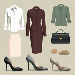 A high-quality digital art image displaying a semi-formal, old money outfit for women