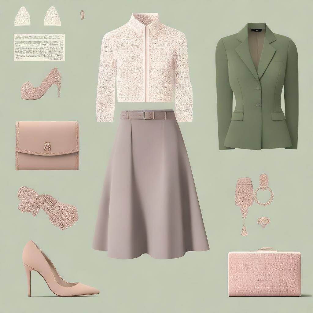 A high-quality digital art image showcasing a modern, semi-formal, old money outfit for women