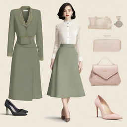 A high-quality digital art image showcasing a modern, semi-formal, old money outfit for women