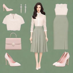 A high-quality digital art image showcasing a modern, semi-formal, old money outfit for women