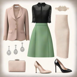 A high-quality digital art image showcasing a modern, semi-formal, old money outfit for women