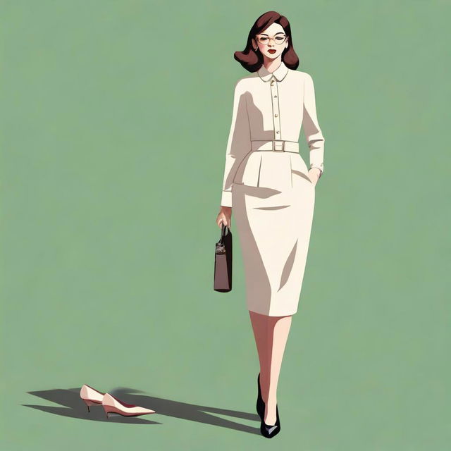 A digital art image of the highest quality, featuring a simple, modern, semi-formal, old money outfit for women