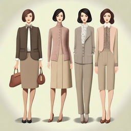 A high-quality digital art image displaying a collection of old money outfits for women