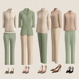 A high-quality digital art image displaying a collection of old money outfits for women