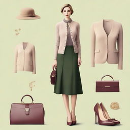 A high-quality digital art image featuring an elegant, old money outfit for women