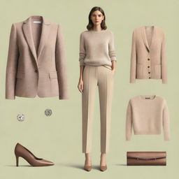 A high-quality digital art image displaying a simple, chic, old money outfit for women