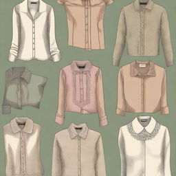 A high-quality digital art image showcasing a selection of old money tops and blouses for women