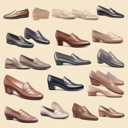 A high-quality digital art image showcasing a selection of old money shoes for women