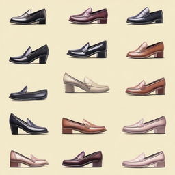 A high-quality digital art image showcasing a selection of old money shoes for women