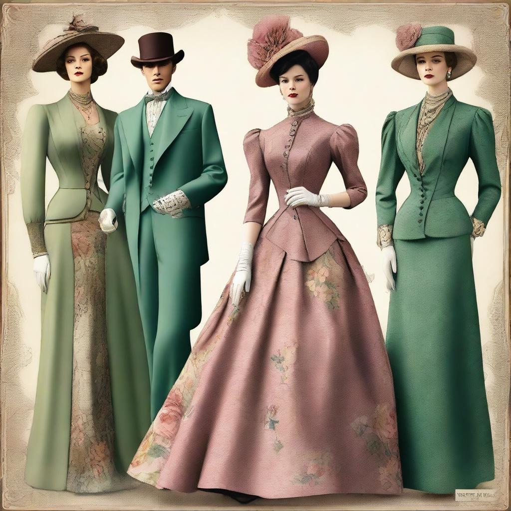 An image showcasing a collection of vintage outfits, reminiscent of old money elegance