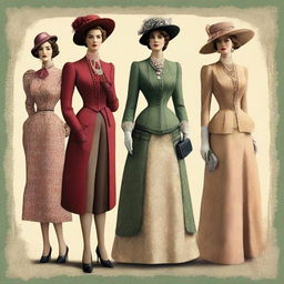 An image showcasing a collection of vintage outfits, reminiscent of old money elegance