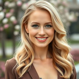 A 30-year-old European woman with blonde hair, showcasing her natural beauty and elegance