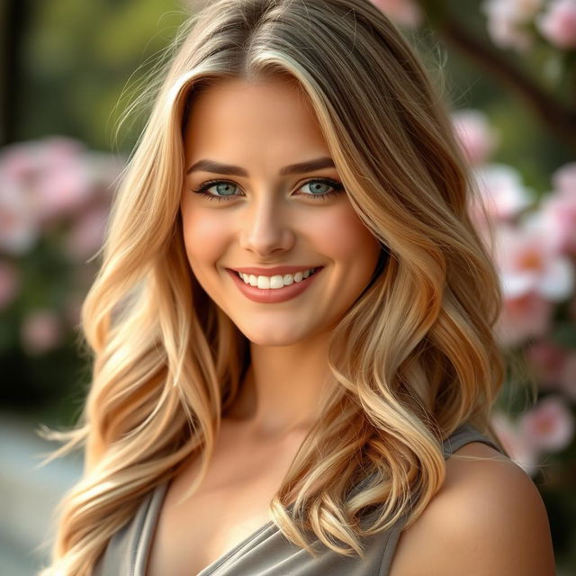 A 30-year-old European woman with blonde hair, showcasing her natural beauty and elegance