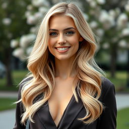 A 30-year-old European woman with blonde hair, showcasing her natural beauty and elegance