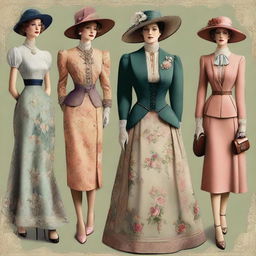 An image showcasing a collection of vintage outfits, reminiscent of old money elegance