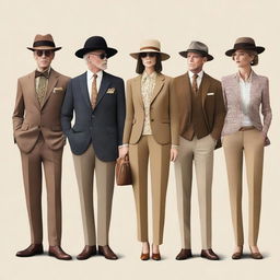 A high-resolution digital art image featuring a selection of simple, casual, modern 'old money' outfits for both men and women