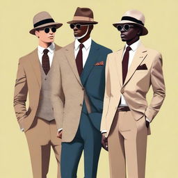 This is a high-resolution digital art image vividly showcasing elegant and chic, casual modern 'old money' outfits for both men and women