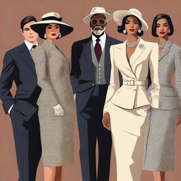 A high-quality digital art image that beautifully presents elegant and chic 'old money' outfits for both men and women