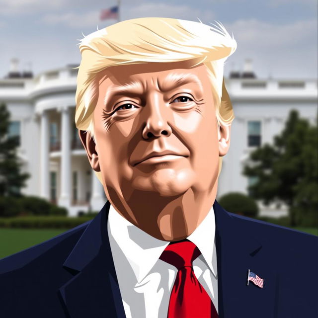 A stylized portrait of Donald Trump, showcasing his signature hairstyle and distinctive facial features