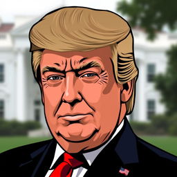 A stylized portrait of Donald Trump, showcasing his signature hairstyle and distinctive facial features