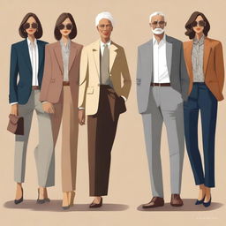 A high-definition digital art image that elegantly displays simple, chic 'old money' outfits for both men and women