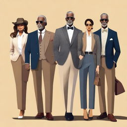 A high-definition digital art image that elegantly displays simple, chic 'old money' outfits for both men and women