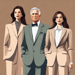 A high-definition digital art image that elegantly displays simple, chic 'old money' outfits for both men and women