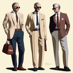 An exquisite high-resolution digital art image illustrating simple, elegant, and chic semi-formal 'old money' outfits for both men and women