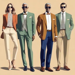 A high-quality digital art image displaying modern casual 'old money' outfits for both men and women