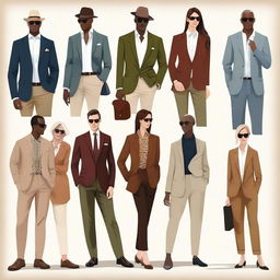 A high-quality digital art image displaying modern casual 'old money' outfits for both men and women