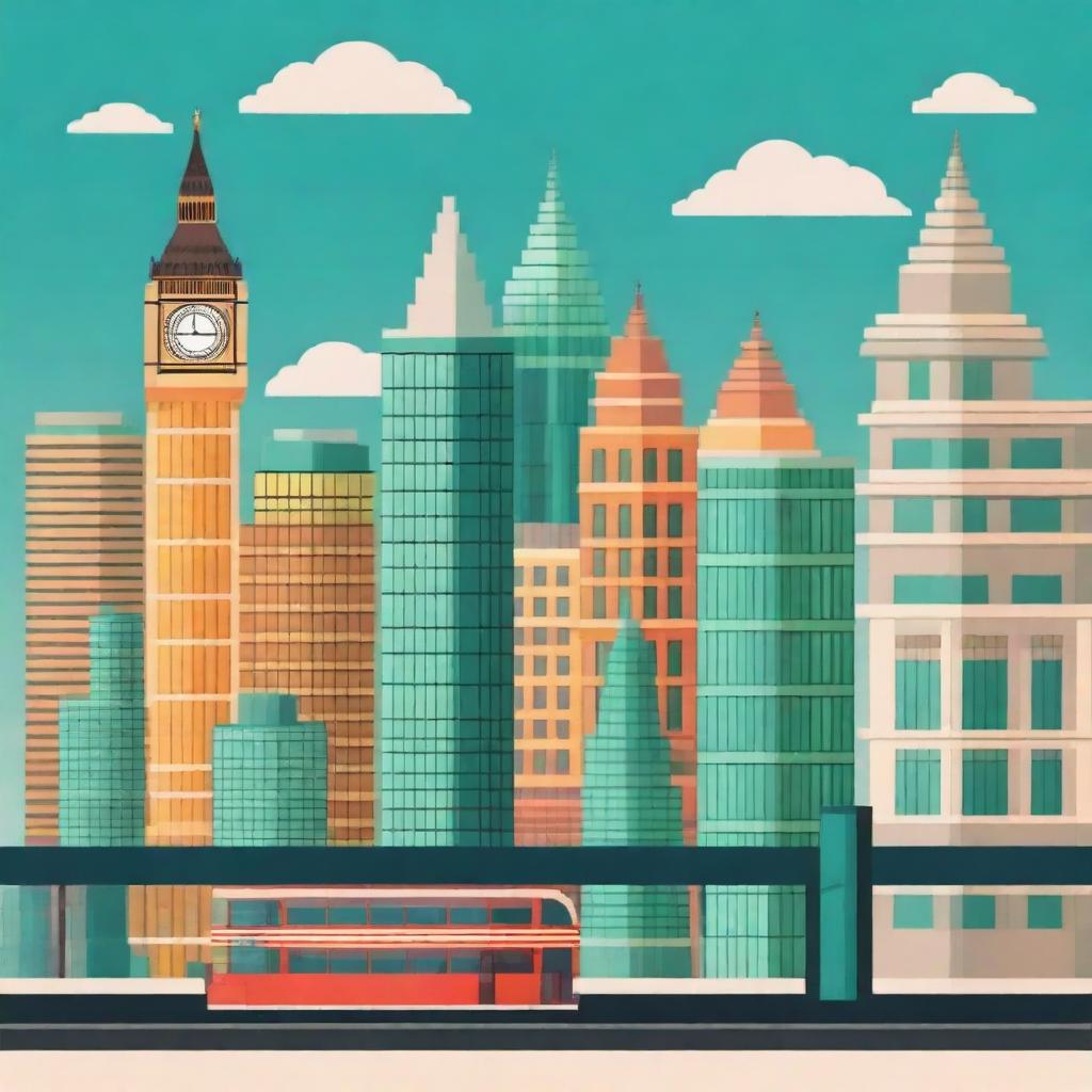 A high-quality vector illustration featuring a London landscape, rendered in a contemporary tech style