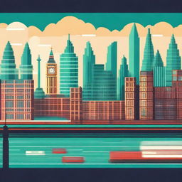 A high-quality vector illustration featuring a London landscape, rendered in a contemporary tech style