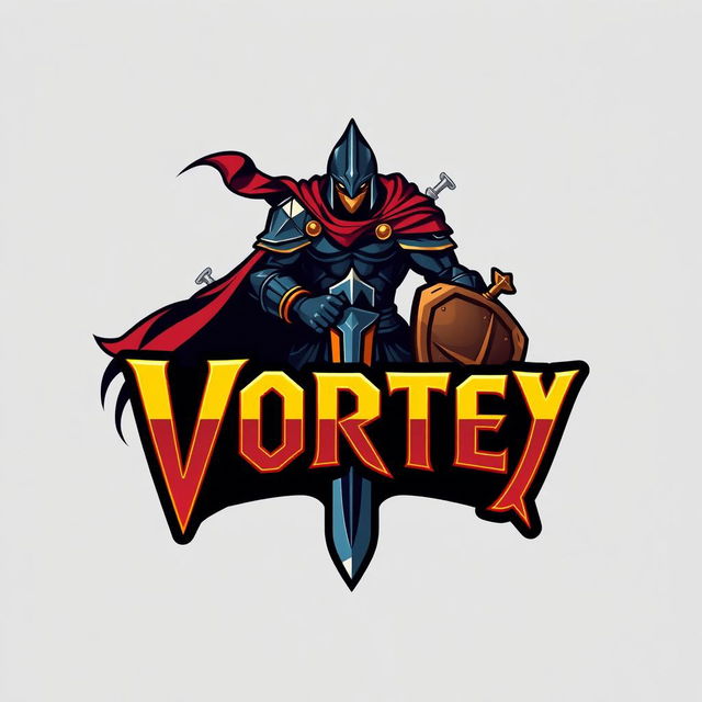 A dynamic and eye-catching 2D logo design featuring a stylized warrior theme, incorporating bold typography for the name 'ALI VORTEX'