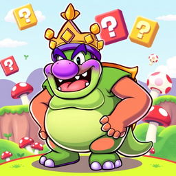 A cartoon-style illustration of King Wart, also known as Mamu, in a vibrant Super Mario theme