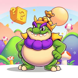 A cartoon-style illustration of King Wart, also known as Mamu, in a vibrant Super Mario theme