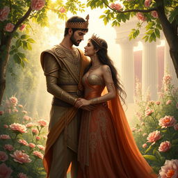 A romantic scene depicting Nimrod and Semiramis, filled with passion and elegance