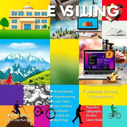 A vibrant and dynamic poster showcasing various activities and experiences