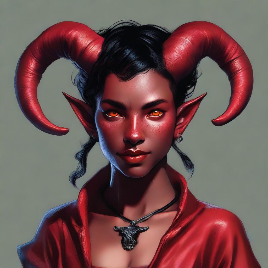 A high-quality digital artwork of a full-body portrait of a teenage, non-binary, female-presenting Tiefling