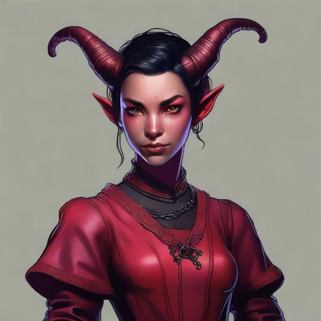 A high-quality digital artwork of a full-body portrait of a teenage, non-binary, female-presenting Tiefling