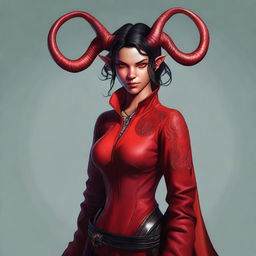 A high-quality digital artwork of a full-body portrait of a teenage, non-binary, female-presenting Tiefling