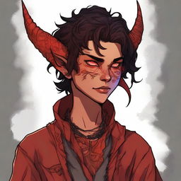 This is a vibrant, high-quality digital art piece showcasing a full-body image of a teenage, non-binary Tiefling