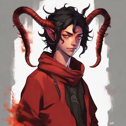 This is a vibrant, high-quality digital art piece showcasing a full-body image of a teenage, non-binary Tiefling