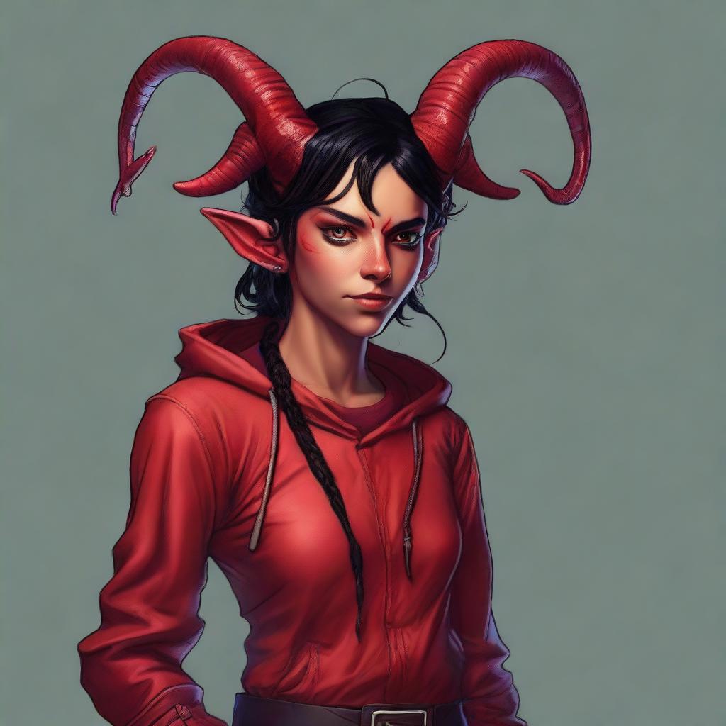 This is a high-quality digital art piece showcasing a full-body portrayal of a teenage, non-binary Tiefling