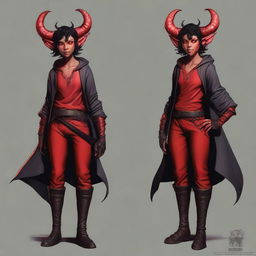 This is a high-quality digital art piece showcasing a full-body portrayal of a teenage, non-binary Tiefling