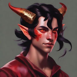 A high-resolution digital art piece showcasing a full-body image of a teenage, non-binary Tiefling